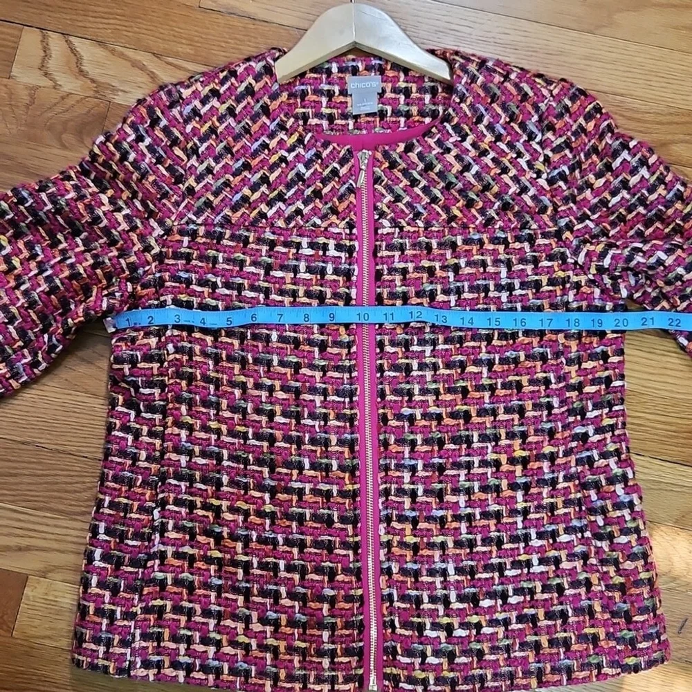 Chico's Pink Blazer with Geometric Pattern and Standard Collar